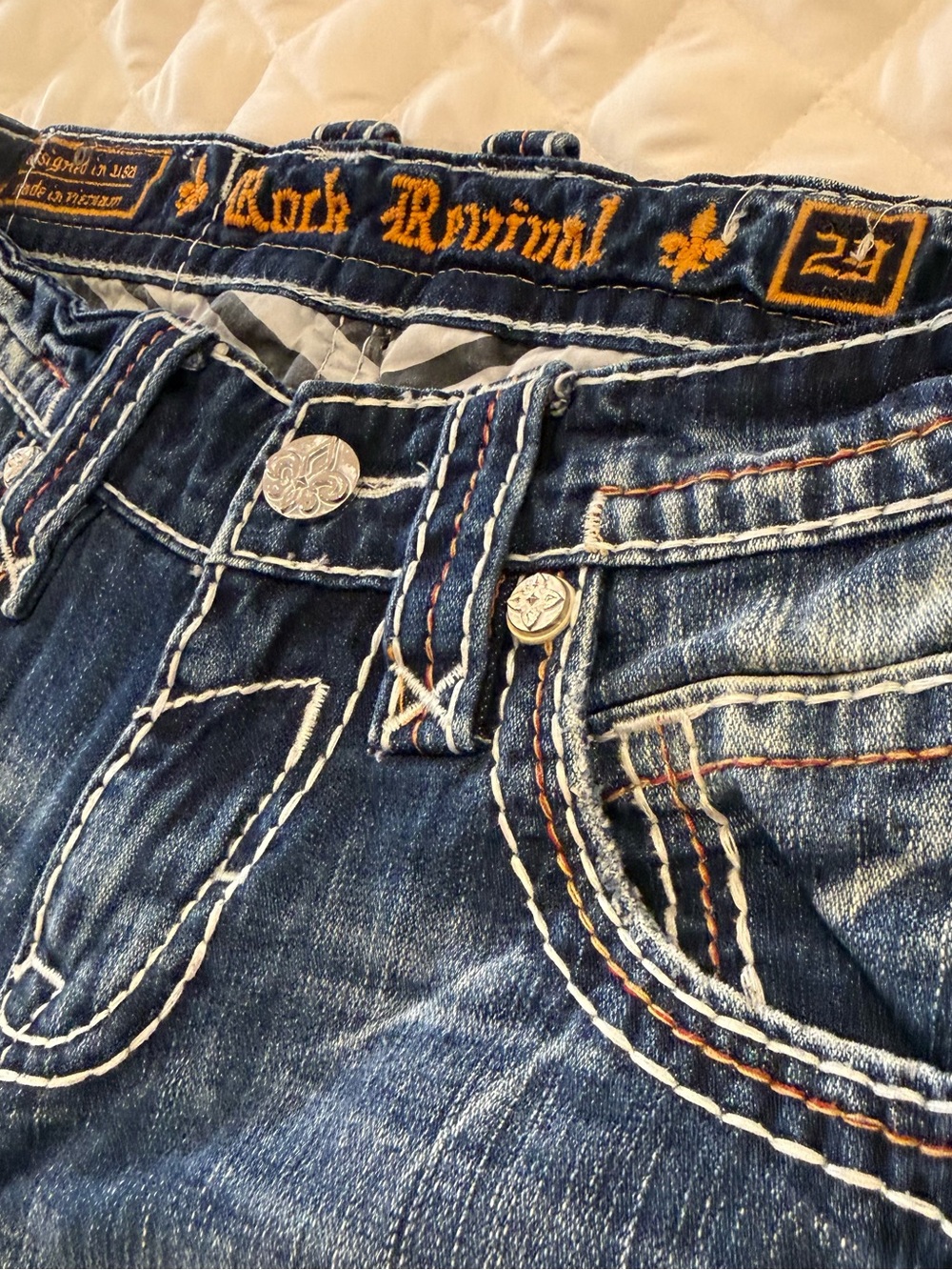 Rock Revival Nabi Bootcut Jeans Size 29 Embroidered Rhinestone Distressed Denim